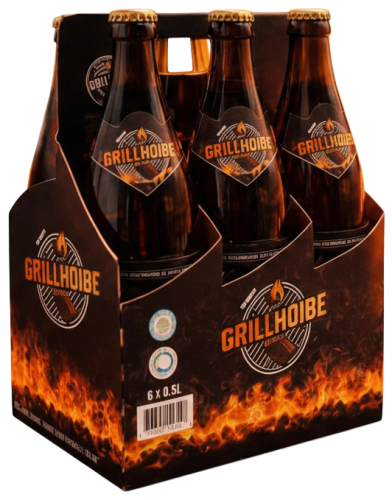 Grillhoibe 6er-Träger auf dunklem Hintergrund