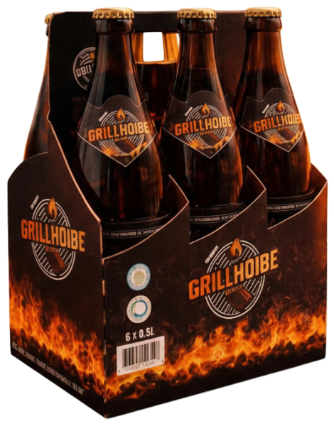 Grillhoibe 6er-Träger auf dunklem Hintergrund