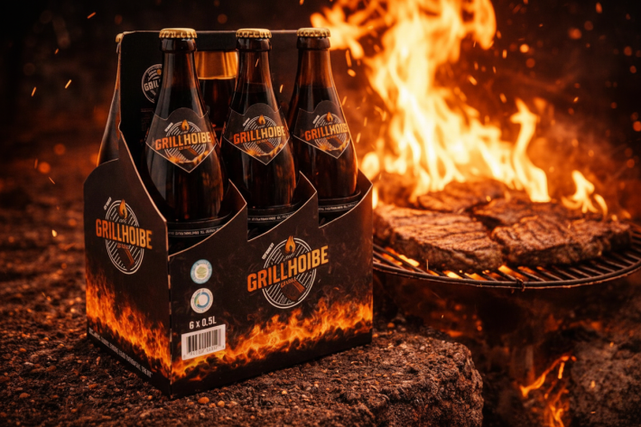 Grillhoibe 6er-Träger auf Grill mit Feuer